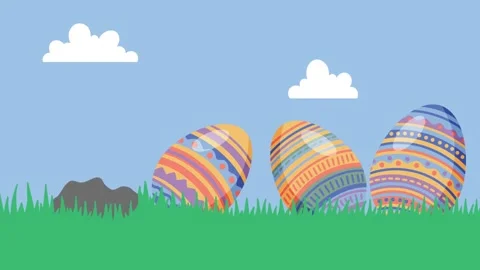 4K video Easter Footage with egg and grass Illustration on blue Screen Stock Footage 285744566