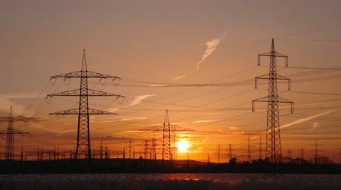 4K Video: electrical power supply in sundown Stock Footage 64708914