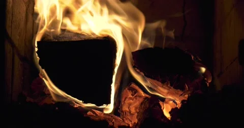 4K video of fire burning in fireplace Stock Footage 155355813