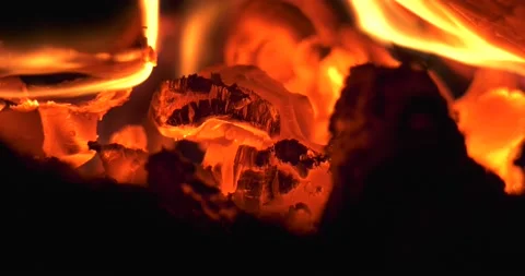 4K video of fire burning in fireplace Stock Footage 155355815