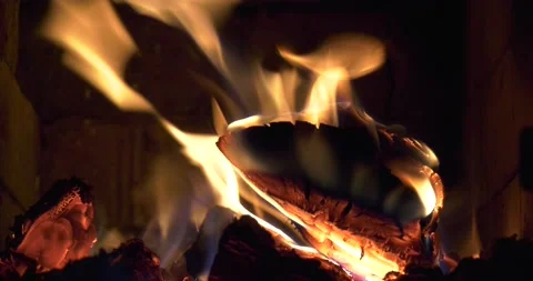 4K video of fire burning in fireplace Stock Footage 155355816