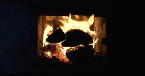 4K video of fire burning in fireplace Stock Footage 155360612