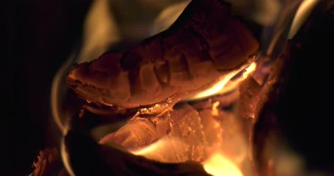 4K video of fire burning in fireplace Stock Footage 155360697