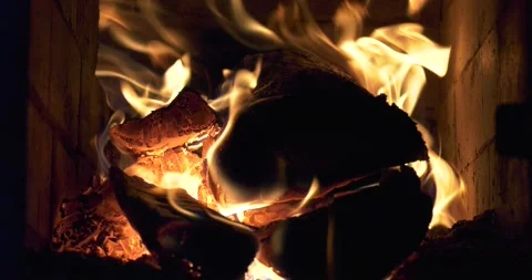 4K video of fire burning in fireplace Stock Footage 155360726