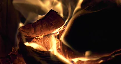 4K video of fire burning in fireplace Stock Footage 155360728