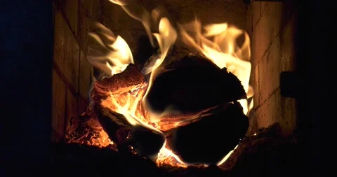 4K video of fire burning in fireplace Stock Footage 155360739