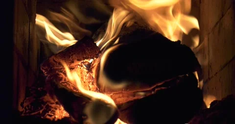 4K video of fire burning in fireplace Stock Footage 155360741