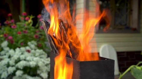 4k video. Fire in the grill. Preparation of coals for barbecue Stock Footage 158602646