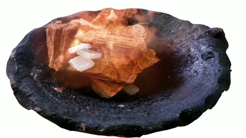4K video of fire on the small pieces of wood and Camphor Tablets. Stock Footage 139602502