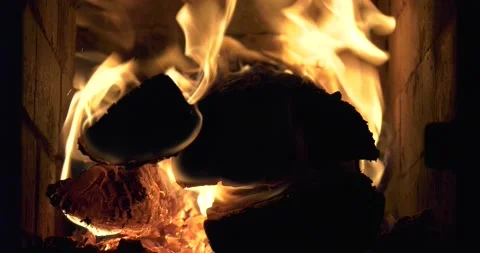 4K video of fireplace with burning fire Stock Footage 155355968