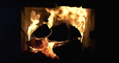 4K video of fireplace with burning fire Stock Footage 155355998