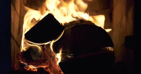 4K video of fireplace with burning fire Stock Footage 155360437