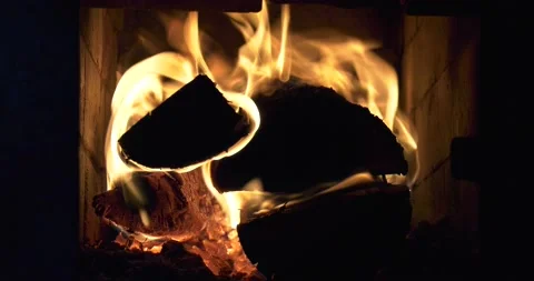 4K video of fireplace with burning fire Stock Footage 155360602