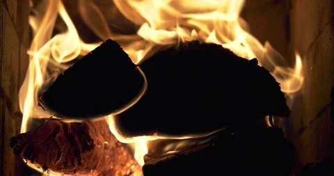 4K video of fireplace with burning fire Stock Footage 155360614
