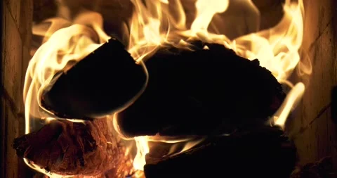 4K video of fireplace with burning fire Stock Footage 155360617