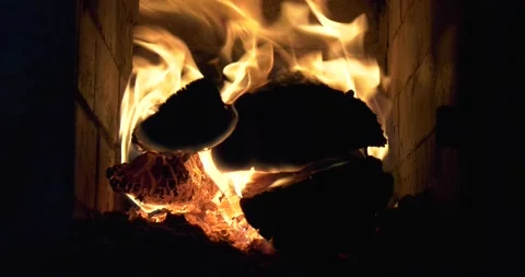 4K video of fireplace with burning fire Stock Footage 155360635