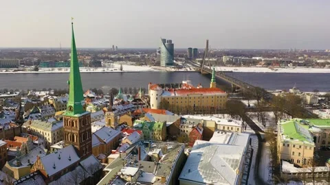 4K video from flying drone to Riga Castle.Riga, Latvia, Baltics. Stock Footage 303935129