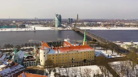 4K video from flying drone to Riga Castle.Riga, Latvia, Baltics. Stock Footage 303935130