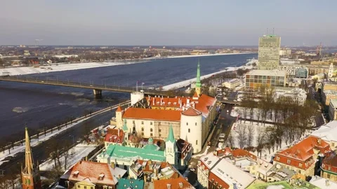 4K video from flying drone to Riga Castle.Riga, Latvia, Baltics. Stock Footage 303935184