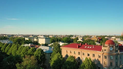 4K video from flying drone to Riga city.Latvia, Baltics Video stock 317310869