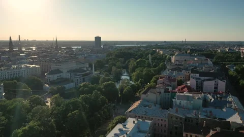 4K video from flying drone to Riga city.Latvia, Baltics Stock Footage 317310905