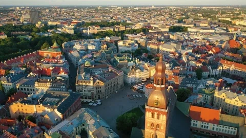 4K video from flying drone to Rigas Dome Lutheran church.Riga,Latvia Stock Footage 316634753