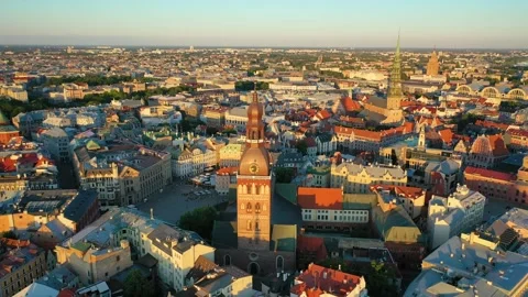 4K video from flying drone to Rigas Dome Lutheran church.Riga,Latvia Stock Footage 316634765