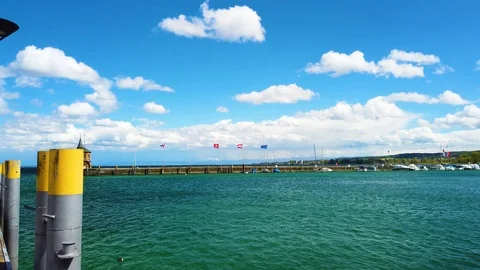4K video of flying flags in the port Stock Footage 108620838