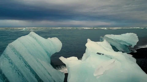 4k video flying low over ice formations on the diamond beach ic Iceland Stock Footage 87014351