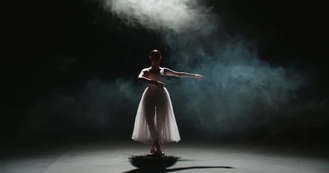 4K video footage beautiful elements of classic ballet ballerina dancing on black Stock Footage 84735636