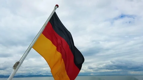 4K video of Germany flag flying in the wind on the ship Stock Footage 108622242