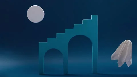 4k video of a ghost floating around the stairs in the moonlight. Stock Footage 212125593