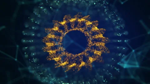 4k video of golden circle of particles on blue background. Stock Footage 170783653