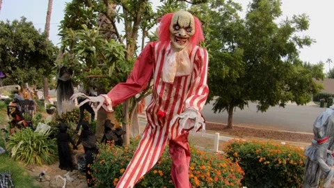 4K video of Halloween decorations and life-size scary figures 1 Stock Footage
