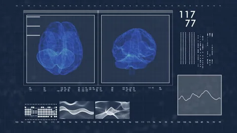 4k video of a high tech screen displays a brain in 3D. Vídeo Stock 135339684