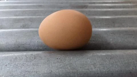 4K Video horizontal Single Brown Egg Rocking Back and Forth on Metal Surface, Stock Photos