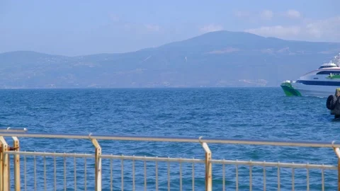 4k video of huge ship taking off from pier of Mudanya, Bursa Stock Footage 196507515