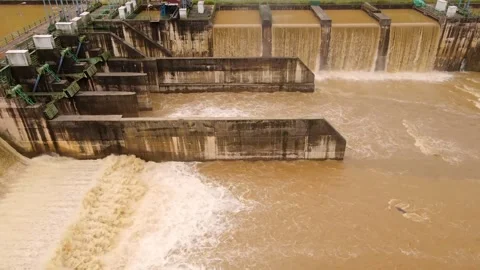 4K Video Hydraulic Barrage Structure Controlling Water Flow River Level Stock-Footage 330423998