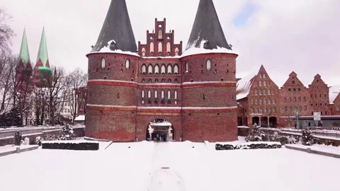 4K Video Iconic Holsten Gate Medieval City Gate Lübeck Germany Stock Footage 330424926