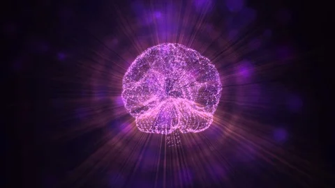 4k video of illuminating brain frame with bokeh particles all around over dark Stock Footage 121811847
