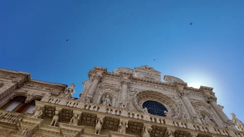 4k video of the intricate stone rose window on the facade Stock Footage 346521942