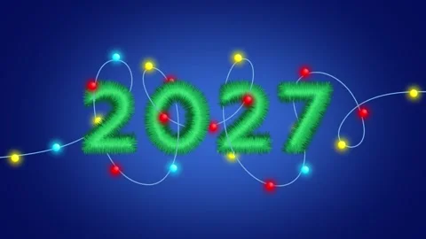 4K video. Loop animation with spruce branches, tinsel in shape of text 2027 Stock Footage 346902066