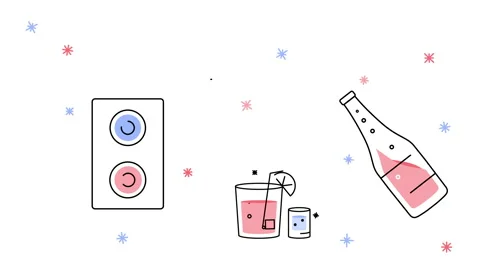 4k video of loudspeaker, two glasses and bottle in doodle style. 库存影片 169286366