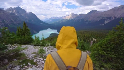 4K video of a man from behind walking on a mountain Stock Footage 277838622