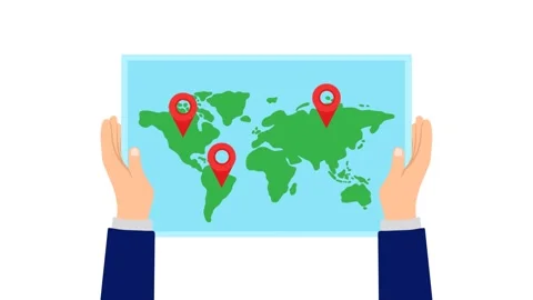 4K video Map Footage with Hand, world map and Pin Location on White Screen Stock Footage 285473078