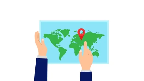 4K video Map Footage with Hand, world map and Pin Location on White Screen Stock Footage 285473087