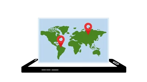 4K video Map Footage with smartphone, world map and Pin Location on White Screen Stock Footage 285473085