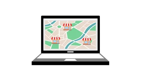 4K video Map Footage with Store, Map, Laptop on White Screen Stock Footage 288063771