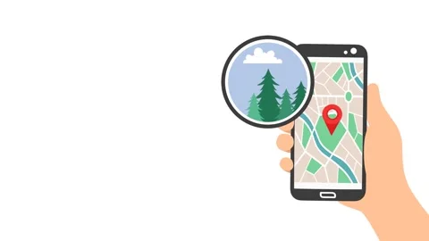 4K video Map Footage with Tree, Map, Hand Holding Smartphone Stock Footage 285051314