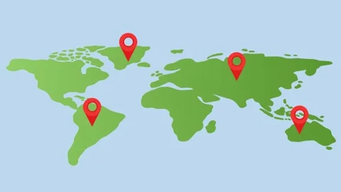 4K video Map Footage with world map and Pin Location on White Screen Stock Footage 285473055
